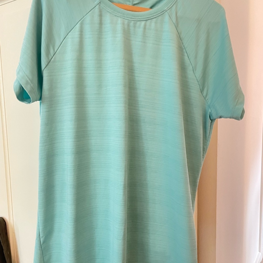 Athleta Girl UPF Swim/Play Rashguard Shirt, Sea Blue Green, Ruching, XL (14)